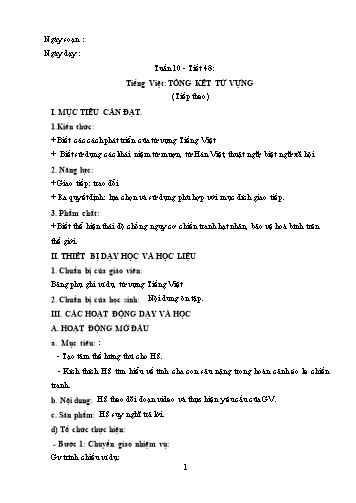 Giáo án Ngữ văn Lớp 9 (Công văn 5512) - Tiết 48, Bài: Tổng kết từ vựng (Tiếp theo)