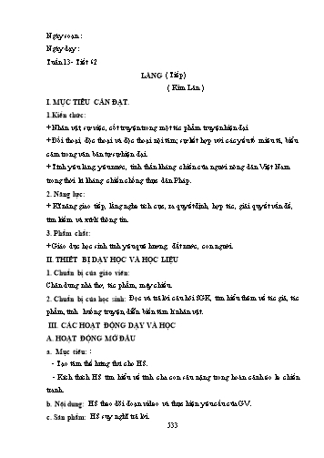 Giáo án Ngữ văn Lớp 9 (Công văn 5512) - Tiết 62, Văn bản: Làng (Tiếp theo)