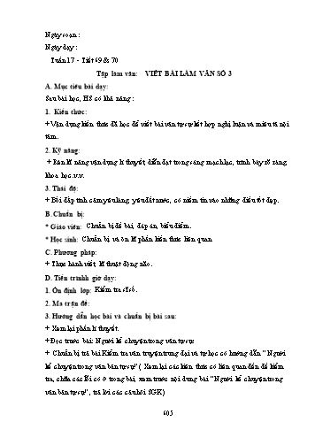 Giáo án Ngữ văn Lớp 9 (Công văn 5512) - Tiết 69+70, Bài: Tập làm văn: Viết bài tập làm văn số 3