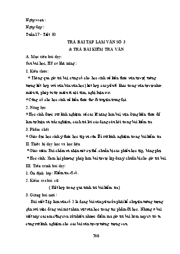 Giáo án Ngữ văn Lớp 9 (Công văn 5512) - Tiết 83, Bài: Trả bài tập làm văn số 3 & Trả bài kiểm tra văn
