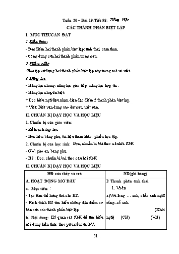 Giáo án Ngữ văn Lớp 9 (Công văn 5512) - Tiết 98, Bài: Các thành phần biệt lập