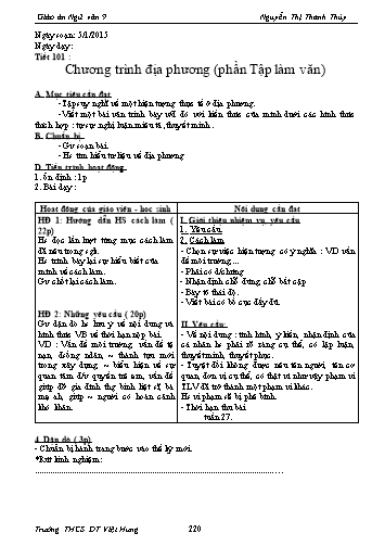 Giáo án Ngữ văn Lớp 9 - Tiết 101: Chương trình địa phương (phần Tập làm văn) - Trường THCS ĐT Việt Hưng