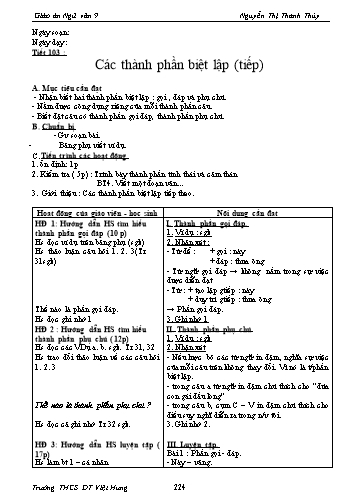 Giáo án Ngữ văn Lớp 9 - Tiết 103: Các thành phần biệt lập (Tiếp) - Trường THCS ĐT Việt Hưng