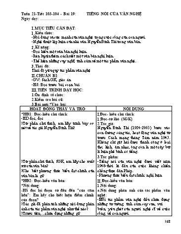 Giáo án Ngữ văn Lớp 9 - Tiết 103+104, Bài 19: Văn bản: Tiếng nói của văn nghệ