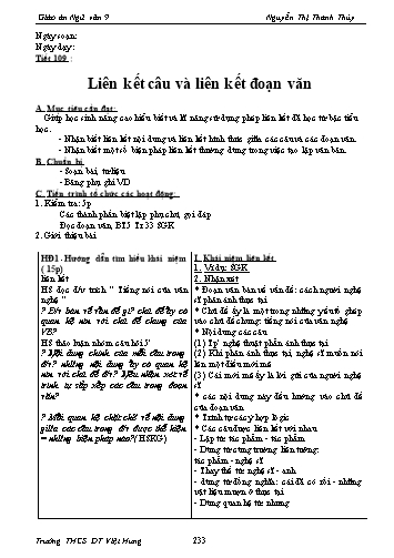 Giáo án Ngữ văn Lớp 9 - Tiết 109: Liên kết câu và liên kết đoạn văn - Trường THCS ĐT Việt Hưng