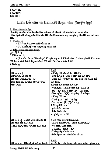 Giáo án Ngữ văn Lớp 9 - Tiết 110: Liên kết câu và liên kết đoạn văn (Luyện tập) - Trường THCS ĐT Việt Hưng
