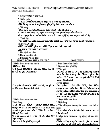 Giáo án Ngữ văn Lớp 9 - Tiết 111, Bài 20: Văn bản: Chuẩn bị hành trang vào thế kỉ mới