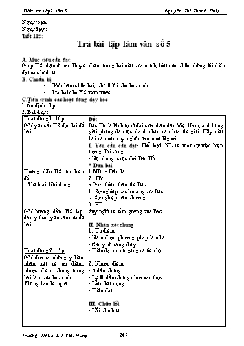 Giáo án Ngữ văn Lớp 9 - Tiết 115: Trả bài tập làm văn số 5 - Trường THCS ĐT Việt Hưng