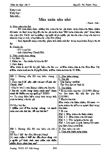 Giáo án Ngữ văn Lớp 9 - Tiết 116: Văn bản: Mùa xuân nho nhỏ - Trường THCS ĐT Việt Hưng