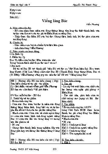 Giáo án Ngữ văn Lớp 9 - Tiết 117: Văn bản: Viếng lăng Bác - Trường THCS ĐT Việt Hưng
