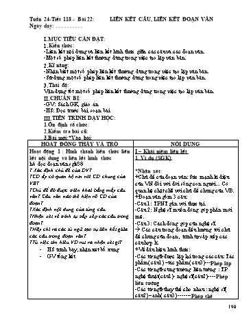Giáo án Ngữ văn Lớp 9 - Tiết 118, Bài 22: Liên kết câu, liên kết đoạn văn