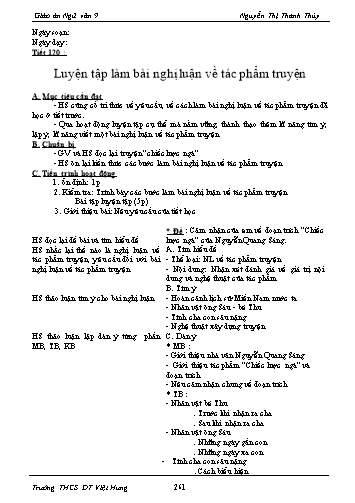 Giáo án Ngữ văn Lớp 9 - Tiết 120: Luyện tập làm bài nghị luận về tác phẩm truyện - Trường THCS ĐT Việt Hưng