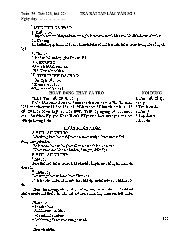 Giáo án Ngữ văn Lớp 9 - Tiết 123, Bài 22: Trả bài tập làm văn số 5
