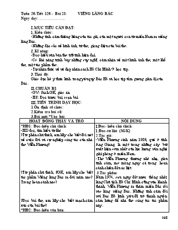 Giáo án Ngữ văn Lớp 9 - Tiết 126, Bài 23: Văn bản: Viếng lăng Bác