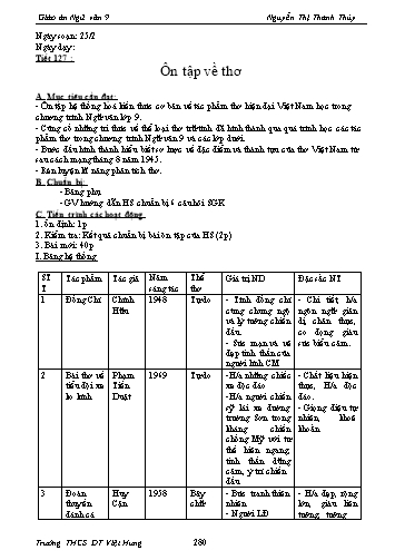 Giáo án Ngữ văn Lớp 9 - Tiết 127: Ôn tập về thơ - Trường THCS ĐT Việt Hưng