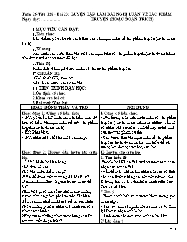Giáo án Ngữ văn Lớp 9 - Tiết 128, Bài 23: Luyện tập làm bài nghị luận về tác phẩm truyện (hoặc đoạn trích)