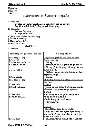 Giáo án Ngữ văn Lớp 9 - Tiết 13: Các phương châm hội thoại (Tiếp theo) - Trường THCS ĐT Việt Hưng