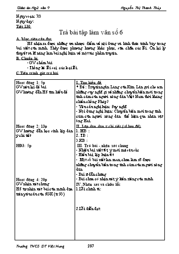 Giáo án Ngữ văn Lớp 9 - Tiết 130: Trả bài tập làm văn số 6 - Trường THCS ĐT Việt Hưng