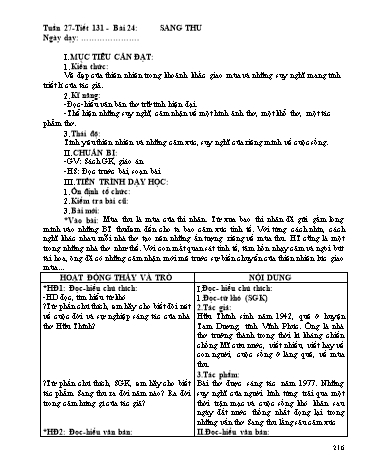 Giáo án Ngữ văn Lớp 9 - Tiết 131, Bài 24: Văn bản: Sang thu