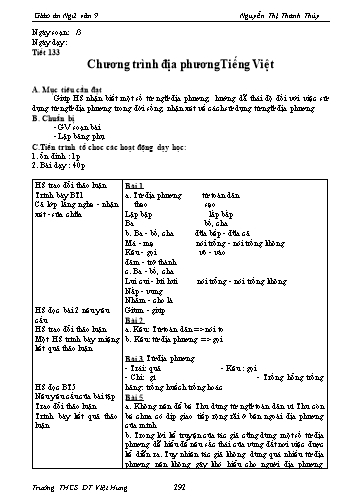 Giáo án Ngữ văn Lớp 9 - Tiết 133: Chương trình địa phương Tiếng Việt - Trường THCS ĐT Việt Hưng