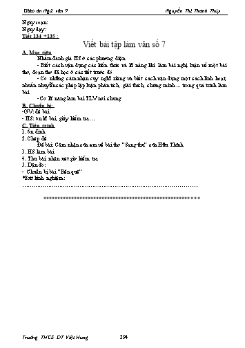 Giáo án Ngữ văn Lớp 9 - Tiết 134+135: Viết bài tập làm văn số 7 - Trường THCS ĐT Việt Hưng