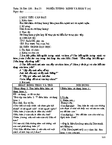 Giáo án Ngữ văn Lớp 9 - Tiết 138, Bài 25: Nghĩa tường minh và hàm ý (Tiếp theo)