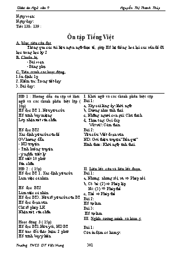 Giáo án Ngữ văn Lớp 9 - Tiết 138+139: Ôn tập Tiếng Việt - Trường THCS ĐT Việt Hưng