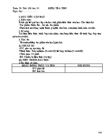 Giáo án Ngữ văn Lớp 9 - Tiết 139, Bài 25: Kiểm tra về thơ