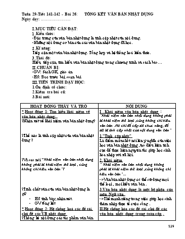 Giáo án Ngữ văn Lớp 9 - Tiết 141+142, Bài 26: Tổng kết phần văn bản nhật dụng