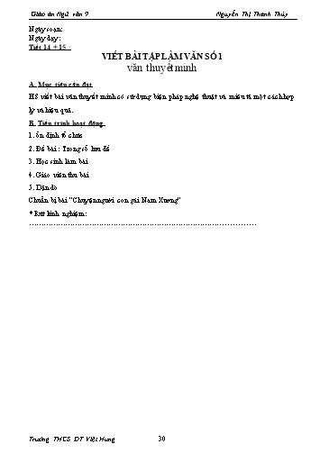 Giáo án Ngữ văn Lớp 9 - Tiết 14+15: Viết bài tập làm văn số 1-Văn thuyết minh - Trường THCS ĐT Việt Hưng