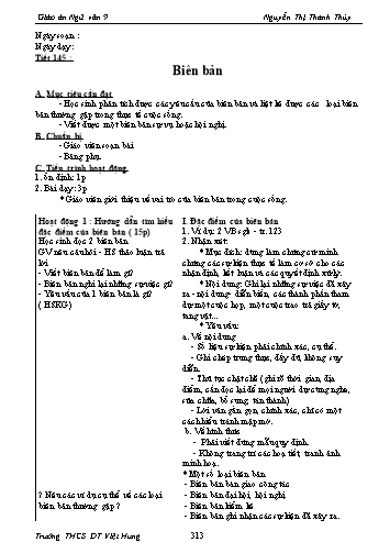 Giáo án Ngữ văn Lớp 9 - Tiết 145: Biên bản - Trường THCS ĐT Việt Hưng