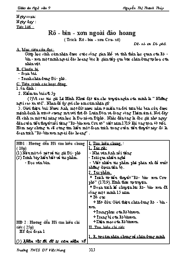 Giáo án Ngữ văn Lớp 9 - Tiết 146: Văn bản: Rô-bin-xơn ngoài đảo hoang (Trích Rô-bin-xơn Cru-xô) - Trường THCS ĐT Việt Hưng