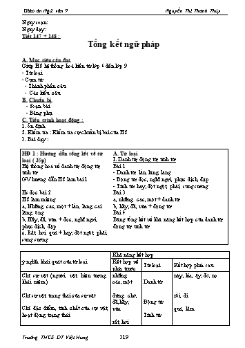 Giáo án Ngữ văn Lớp 9 - Tiết 147+148: Tổng kết ngữ pháp - Trường THCS ĐT Việt Hưng