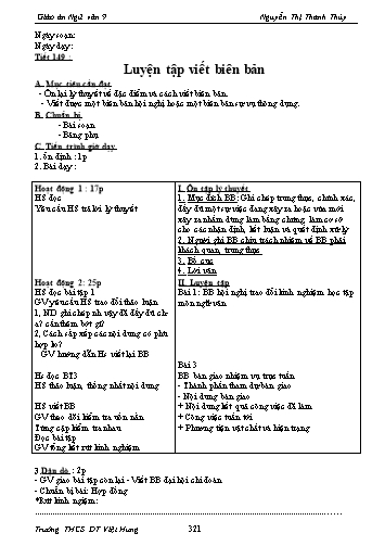 Giáo án Ngữ văn Lớp 9 - Tiết 149: Luyện tập viết biên bản - Trường THCS ĐT Việt Hưng