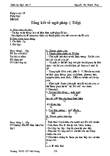 Giáo án Ngữ văn Lớp 9 - Tiết 154: Tổng kết về ngữ pháp (Tiếp) - Trường THCS ĐT Việt Hưng