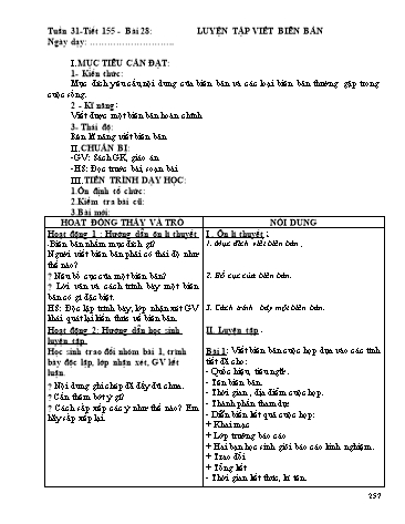 Giáo án Ngữ văn Lớp 9 - Tiết 155, Bài 28: Luyện tập viết biên bản
