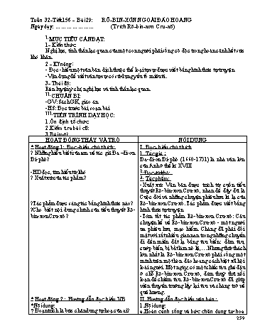 Giáo án Ngữ văn Lớp 9 - Tiết 156, Bài 29: Văn bản: Rô-bin-xơn ngoài đảo hoang (Trích Rô-bin-xơn Cru-xô)