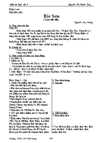 Giáo án Ngữ văn Lớp 9 - Tiết 156: Văn bản: Bắc Sơn (Trích hồi bốn) - Trường THCS ĐT Việt Hưng