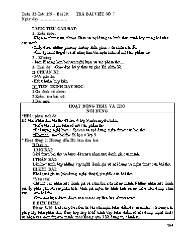 Giáo án Ngữ văn Lớp 9 - Tiết 159, Bài 29: Trả bài viết số 7