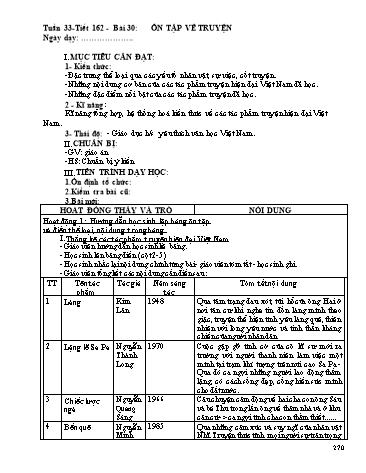 Giáo án Ngữ văn Lớp 9 - Tiết 162, Bài 30: Ôn tập về truyện