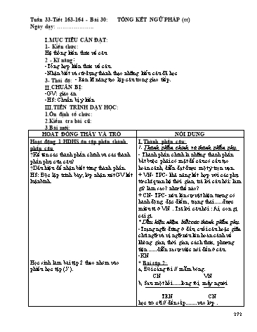 Giáo án Ngữ văn Lớp 9 - Tiết 163+164, Bài 30: Tổng kết về ngữ pháp (Tiếp theo)