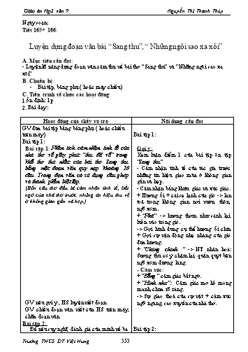 Giáo án Ngữ văn Lớp 9 - Tiết 166+166: Luyện dựng đoạn văn bài “Sang thu”, “ Những ngôi sao xa xôi” - Trường THCS ĐT Việt Hưng