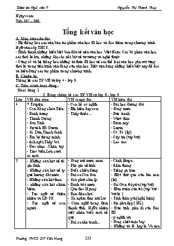 Giáo án Ngữ văn Lớp 9 - Tiết 167+168: Tổng kết văn học - Trường THCS ĐT Việt Hưng