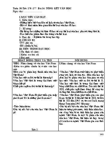 Giáo án Ngữ văn Lớp 9 - Tiết 176+177, Bài 34: Tổng kết phần Văn học