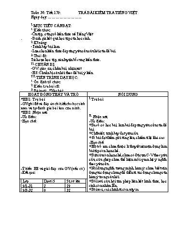 Giáo án Ngữ văn Lớp 9 - Tiết 179: Trả bài kiểm tra Tiếng Việt