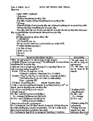 Giáo án Ngữ văn Lớp 9 - Tiết 18, Bài 4: Xưng hô trong hội thoại