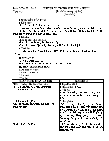 Giáo án Ngữ văn Lớp 9 - Tiết 22, Bài 5: Văn bản: Chuyện cũ trong phủ chúa Trịnh (Trích Vũ trung tùy bút)