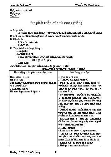 Giáo án Ngữ văn Lớp 9 - Tiết 22: Sự phát triển của từ vựng (Tiếp theo) - Trường THCS ĐT Việt Hưng