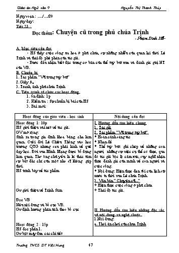 Giáo án Ngữ văn Lớp 9 - Tiết 23: Đọc thêm: Chuyện cũ trong phủ chúa Trịnh - Trường THCS ĐT Việt Hưng