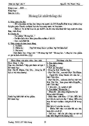 Giáo án Ngữ văn Lớp 9 - Tiết 24+25: Văn bản: Hoàng Lê nhất thống chí - Trường THCS ĐT Việt Hưng